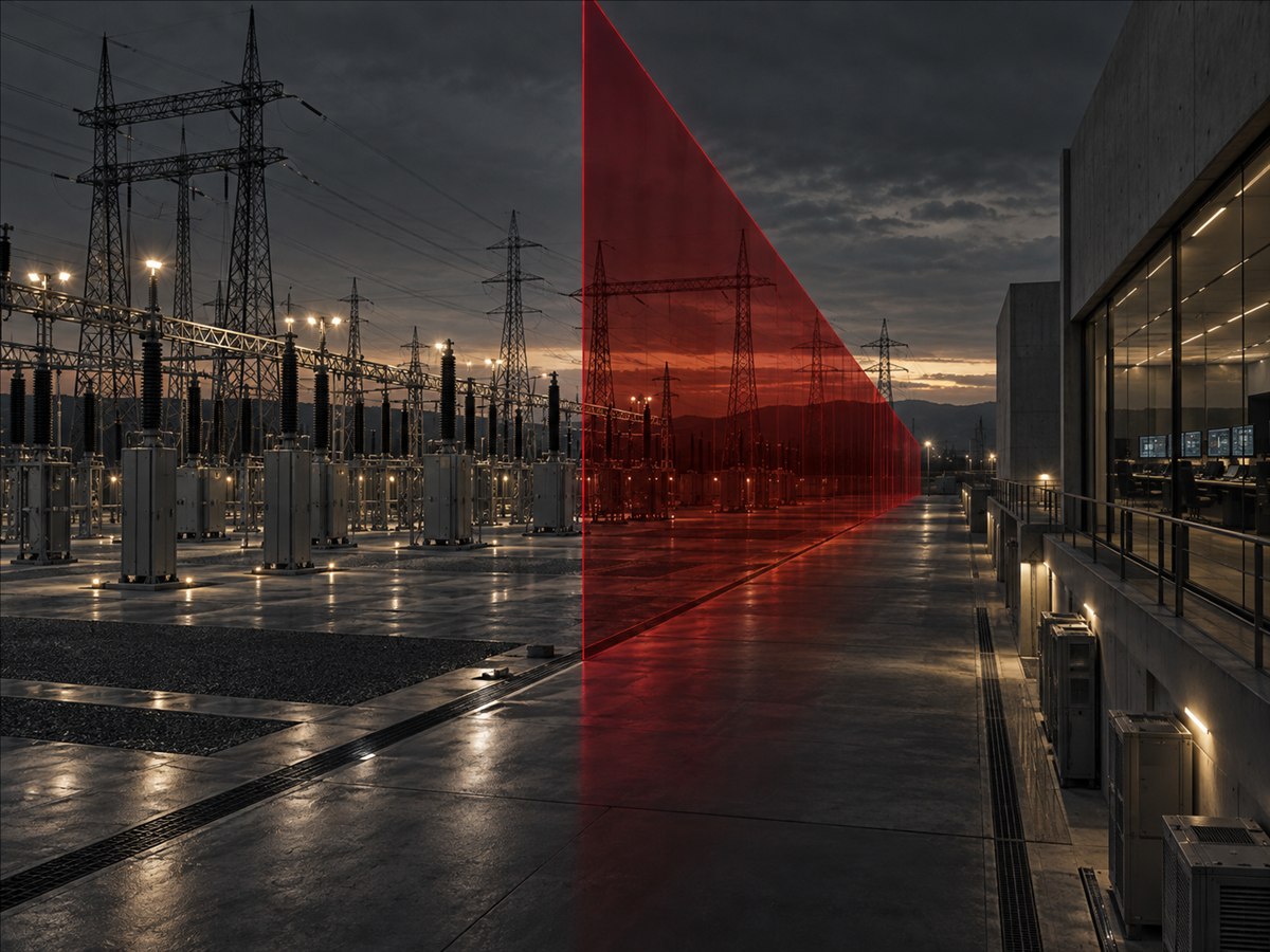 Energy infrastructure and control facility protected by a red boundary