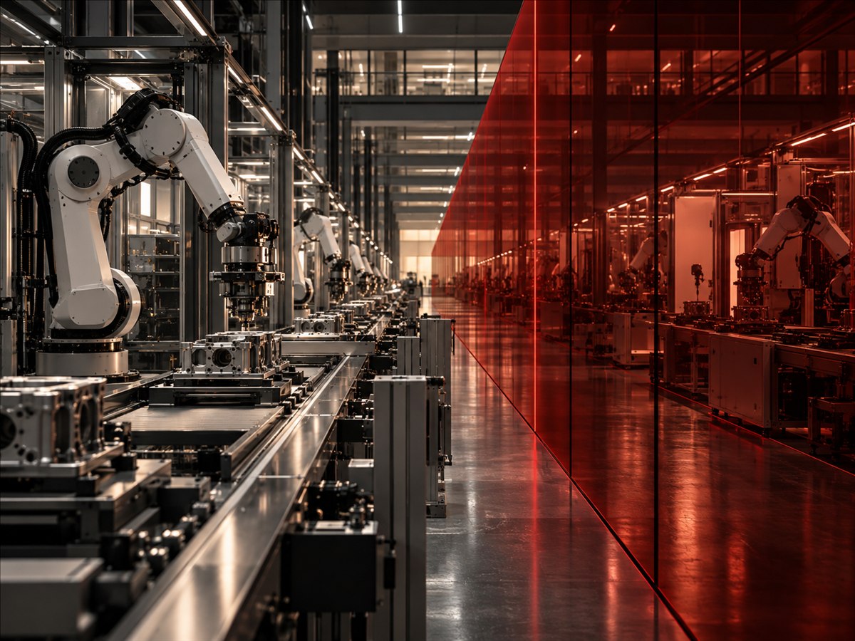 Advanced automated production line divided by a controlled security boundary